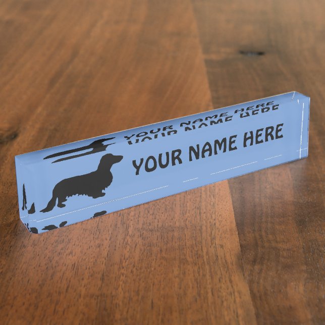 Dachshund Long Hair - Silhouette 1 Nameplate (Side)