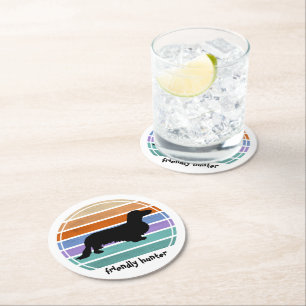 Dachshund Long Hair - Silhouette 1 Round Paper Coaster