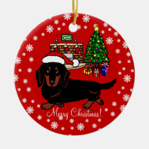 Dachshund Long Haired Black and Tan Ceramic Ornament