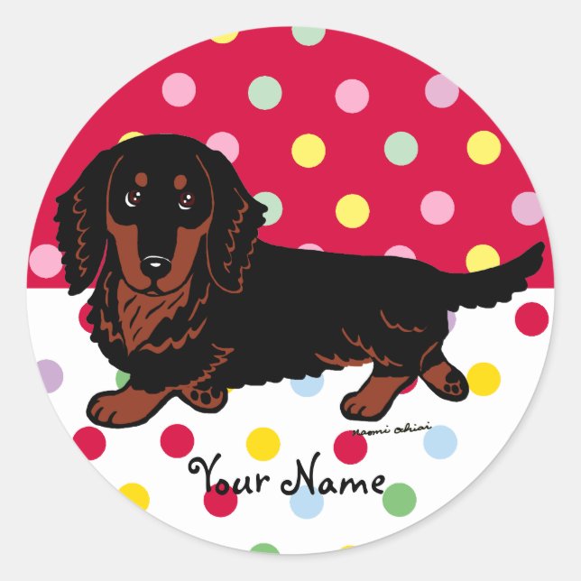 Dachshund Long Haired Black and Tan Classic Round Sticker (Front)