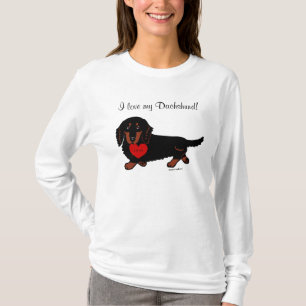 Dachshund Long Haired Black and Tan Heart T-Shirt