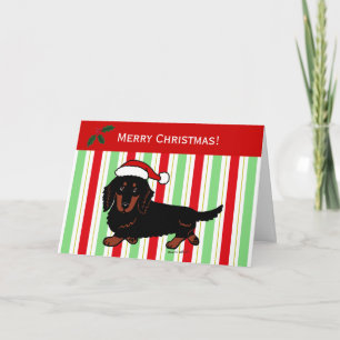 Dachshund Long Haired Black and Tan Holiday Card