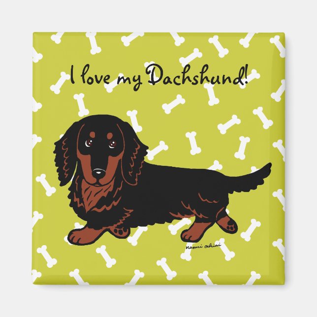 Dachshund Long Haired Black and Tan Magnet (Front)