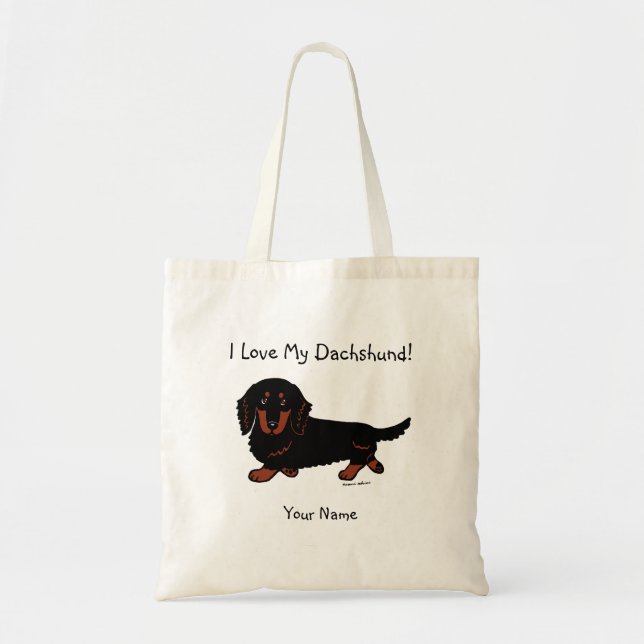 Dachshund Long Haired Black and Tan Tote Bag (Front)