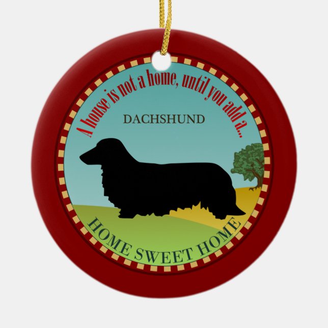 Dachshund [Long-haired] Ceramic Tree Decoration (Front)