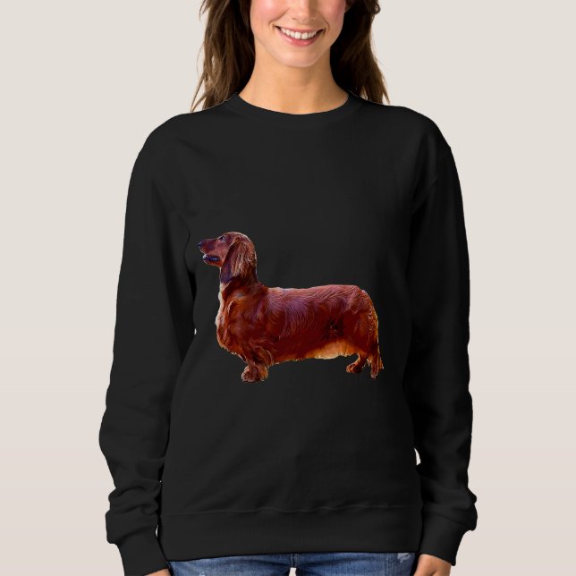 Dachshund Long Haired Mini Shaded Red Dog Sweatshirt (Front)
