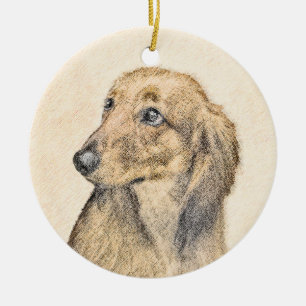 Dachshund (Longhaired) 2 Painting Original Dog Art Ceramic Ornament