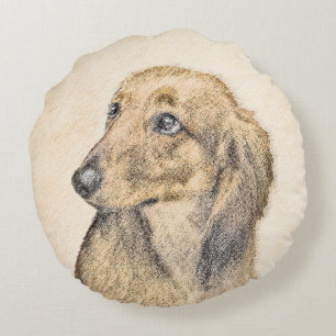 Dachshund (Longhaired) 2 Painting Original Dog Art Round Cushion