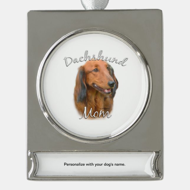 Dachshund (longhaired) Mum 2 Silver Plated Banner Ornament (Front)