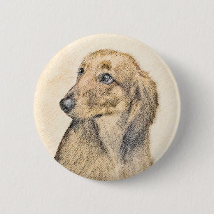 Dachshund (Longhaired) Painting - Original Dog Art 6 Cm Round Badge