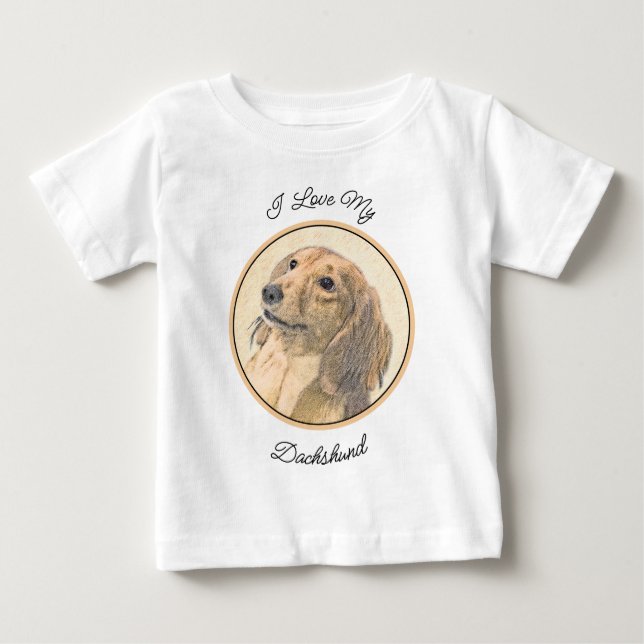 Dachshund (Longhaired) Painting - Original Dog Art Baby T-Shirt (Front)