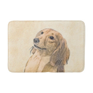 Dachshund (Longhaired) Painting - Original Dog Art Bath Mat