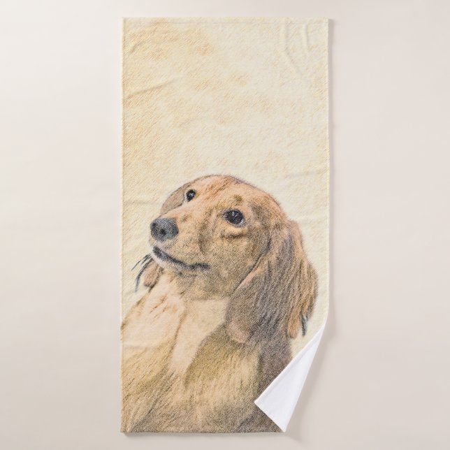 Dachshund (Longhaired) Painting - Original Dog Art Bath Towel Set (Bath Towel)