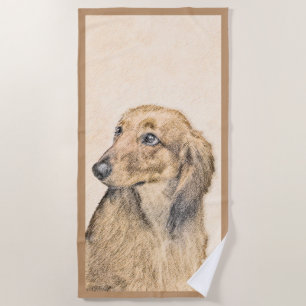 Dachshund (Longhaired) Painting - Original Dog Art Beach Towel