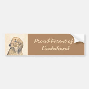 Dachshund (Longhaired) Painting - Original Dog Art Bumper Sticker
