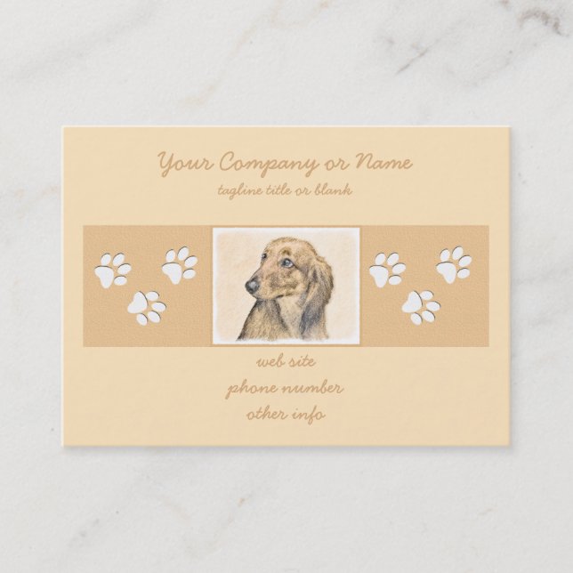 Dachshund (Longhaired) Painting - Original Dog Art Business Card (Front)
