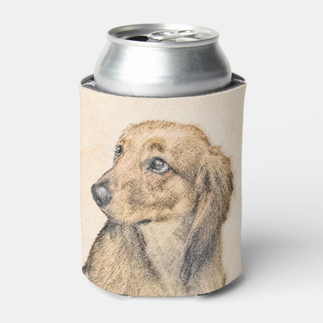 Dachshund (Longhaired) Painting - Original Dog Art Can Cooler (Can Front)