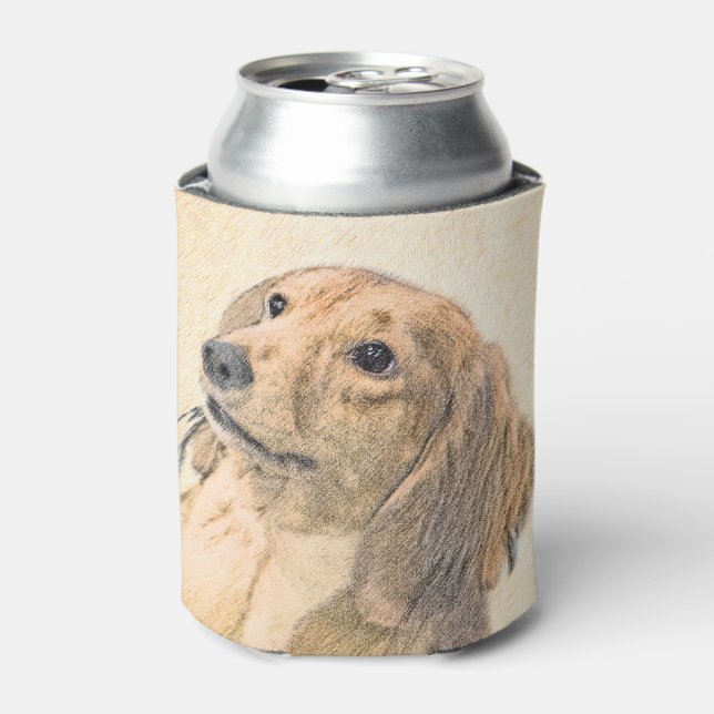Dachshund (Longhaired) Painting - Original Dog Art Can Cooler (Can Front)