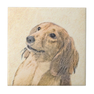 Dachshund (Longhaired) Painting - Original Dog Art Ceramic Tile
