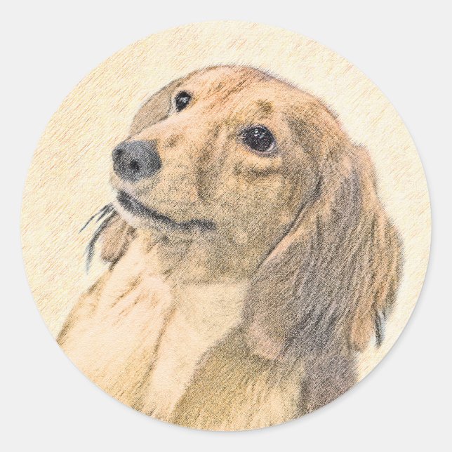 Dachshund (Longhaired) Painting - Original Dog Art Classic Round Sticker (Front)