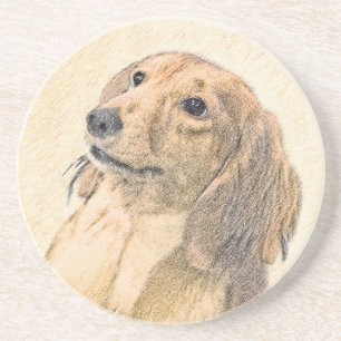 Dachshund (Longhaired) Painting - Original Dog Art Coaster