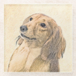 Dachshund (Longhaired) Painting - Original Dog Art Glass Coaster