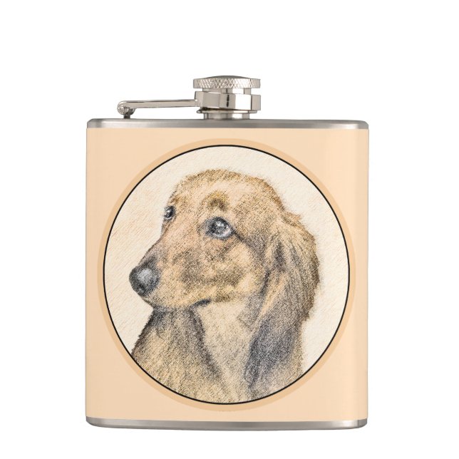 Dachshund (Longhaired) Painting - Original Dog Art Hip Flask (Front)