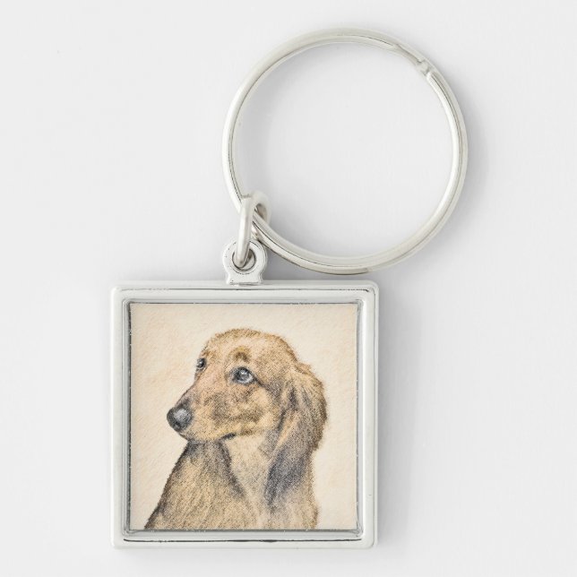 Dachshund (Longhaired) Painting - Original Dog Art Key Ring (Front)