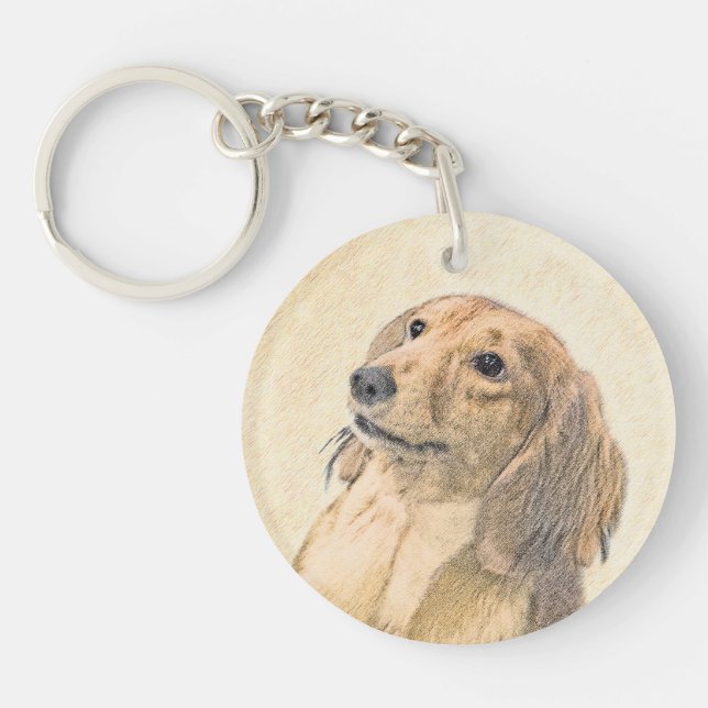 Dachshund (Longhaired) Painting - Original Dog Art Key Ring (Front)