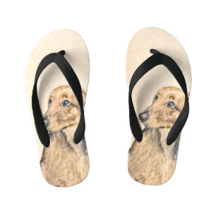 Dachshund (Longhaired) Painting - Original Dog Art Kid's Thongs