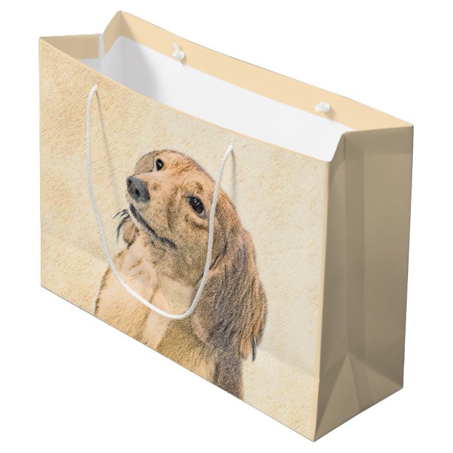 Dachshund (Longhaired) Painting - Original Dog Art Large Gift Bag (Front Angled)