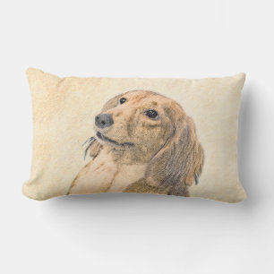 Dachshund (Longhaired) Painting - Original Dog Art Lumbar Cushion