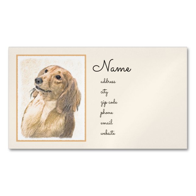 Dachshund (Longhaired) Painting - Original Dog Art Magnetic Business Card (Front)