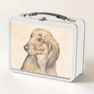 Dachshund (Longhaired) Painting - Original Dog Art Metal Lunch Box
