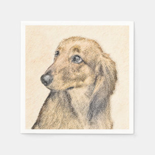 Dachshund (Longhaired) Painting - Original Dog Art Napkin