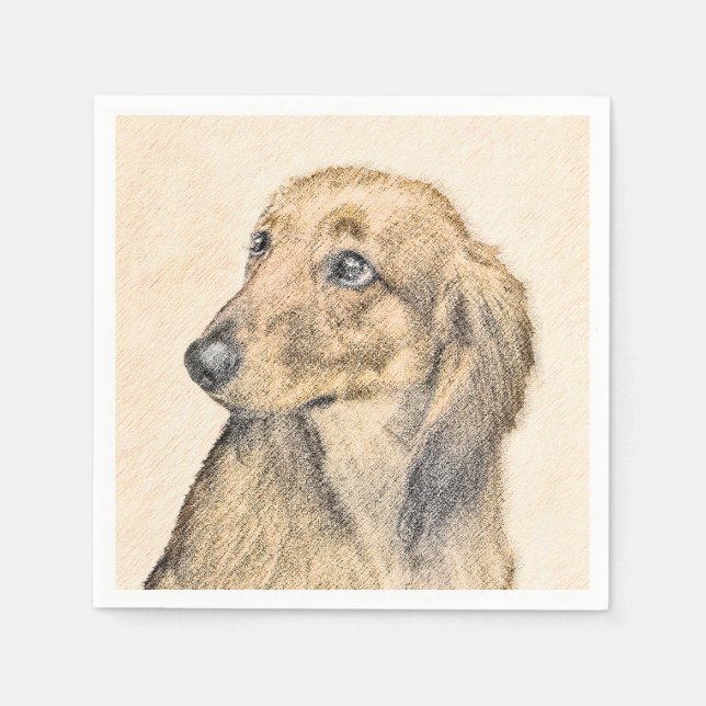 Dachshund (Longhaired) Painting - Original Dog Art Napkin (Front)