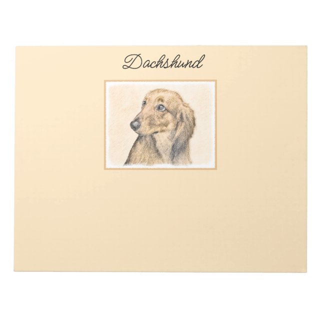 Dachshund (Longhaired) Painting - Original Dog Art Notepad (Front)