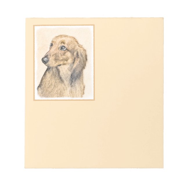 Dachshund (Longhaired) Painting - Original Dog Art Notepad (Front)