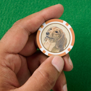 Dachshund (Longhaired) Painting - Original Dog Art Poker Chips