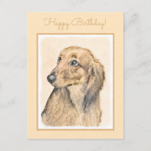 Dachshund (Longhaired) Painting - Original Dog Art Postcard