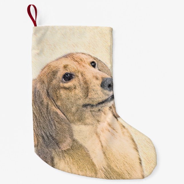 Dachshund (Longhaired) Painting - Original Dog Art Small Christmas Stocking (Front)