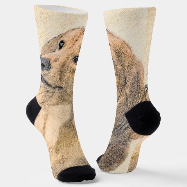 Dachshund (Longhaired) Painting - Original Dog Art Socks (Angled)