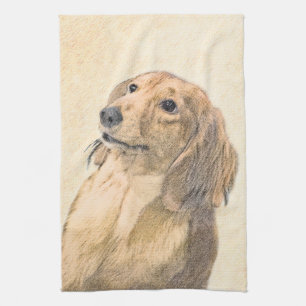 Dachshund (Longhaired) Painting - Original Dog Art Tea Towel