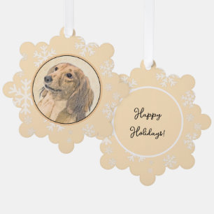 Dachshund (Longhaired) Painting - Original Dog Art Tree Decoration Card