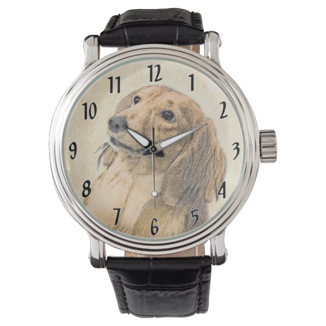 Dachshund (Longhaired) Painting - Original Dog Art Watch (Front)