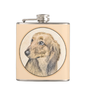 Dachshund (Longhened) Painting - Original Dog Art Hip Flask