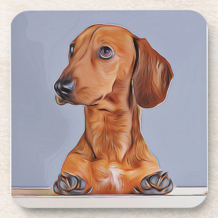 Dachshund Looking Away Doxie Dog Birthday Poster Coaster