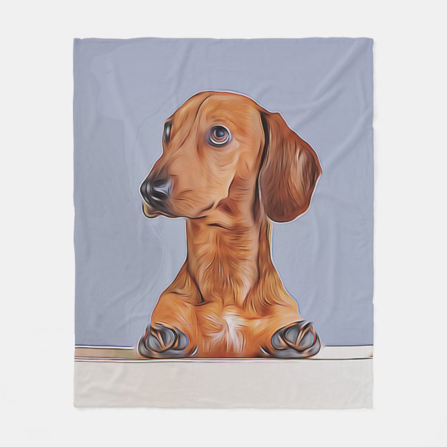 Dachshund Looking Away Doxie Dog Birthday Poster Fleece Blanket (Front)