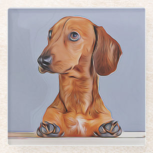 Dachshund Looking Away Doxie Dog Birthday Poster Glass Coaster