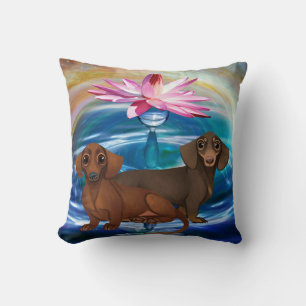 Dachshund Lotus Flower Pillow